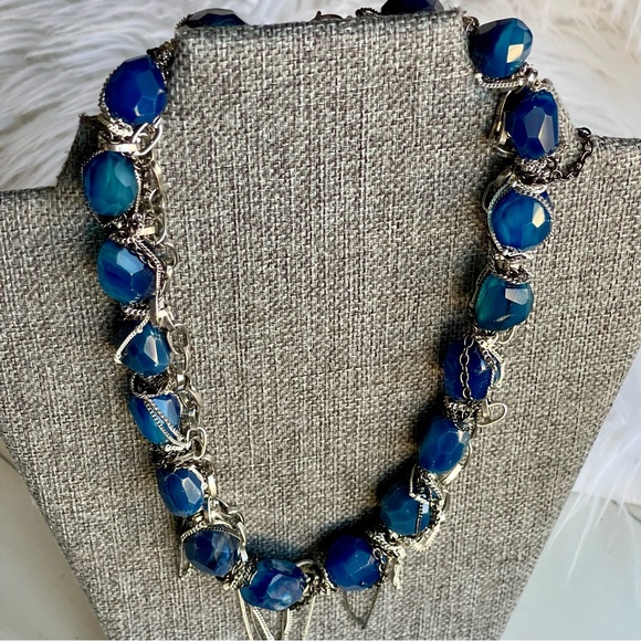 NAKAMOL Grungy Style Blue Chunky faceted Semi-Precious Stones Mixed Metal Chains - Picture 9 of 12